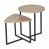 Lot de 2 tables basses gigognes style industriel en métal noir et bois imitation chêne - LAYA