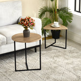Lot de 2 tables basses gigognes style industriel en métal noir et bois imitation chêne - LAYA