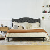 Lit double (140 x 190cm) avec tête de lit capitonnée en tissu gris (matelas non inclus) - LEON
