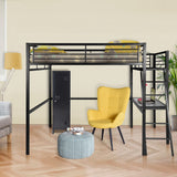 Lit mezzanine 2 places en métal noir avec bureau intégré, couchage de 140x190cm (matelas non inclus) - LIONEL