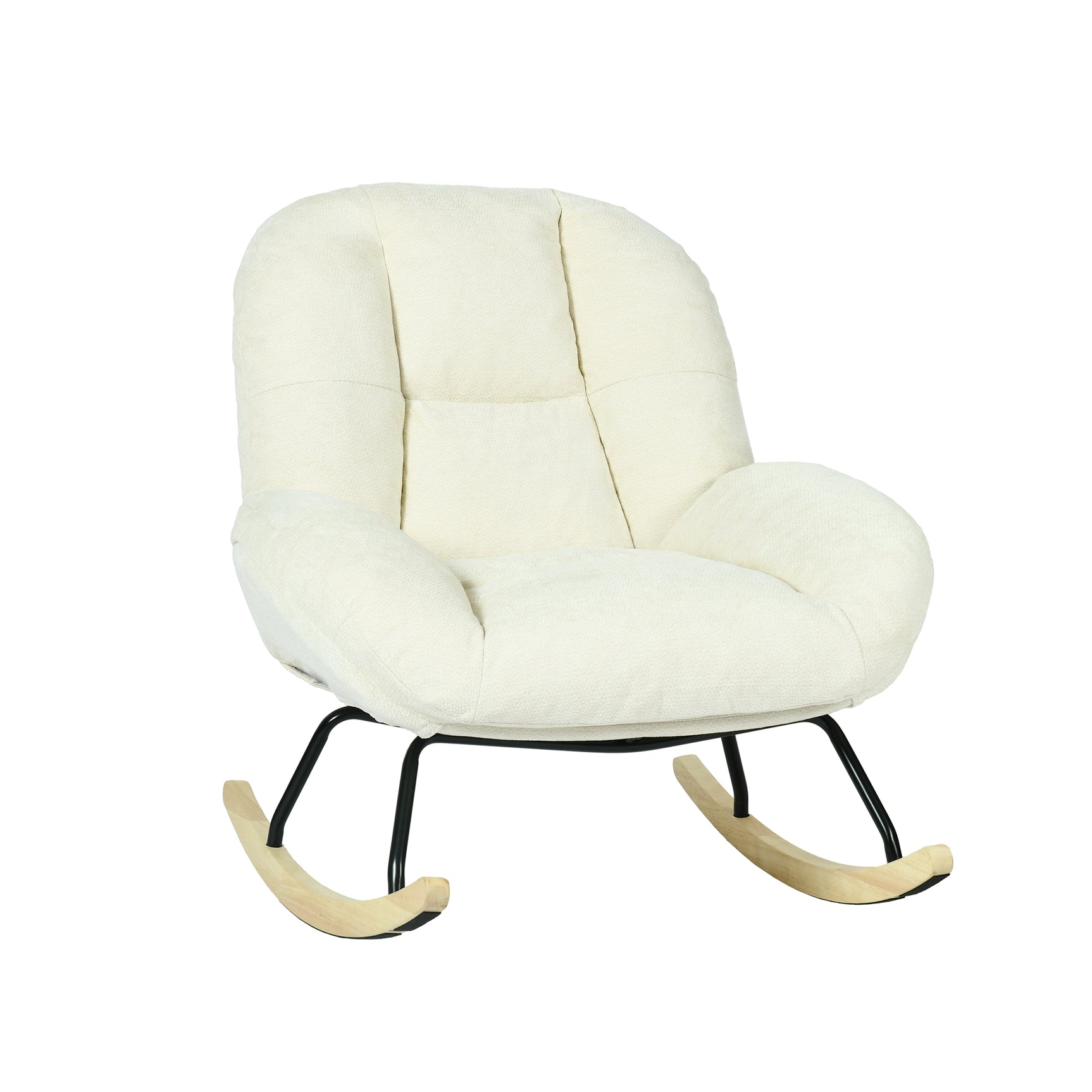 Fauteuil à bascule scandinave en tissu chenille avec accoudoirs pour salon ou chambre à coucher, beige - LITHOPS