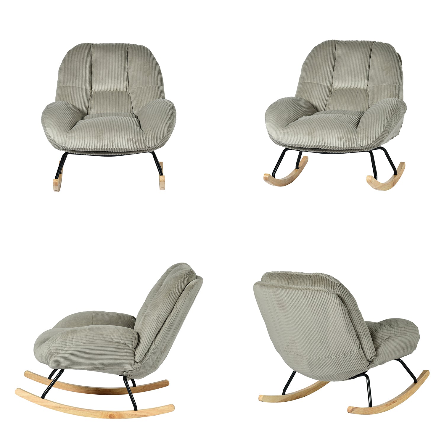 Fauteuil à bascule scandinave en velours côtelé avec accoudoirs pour salon ou chambre à coucher, gris - LITHOPS