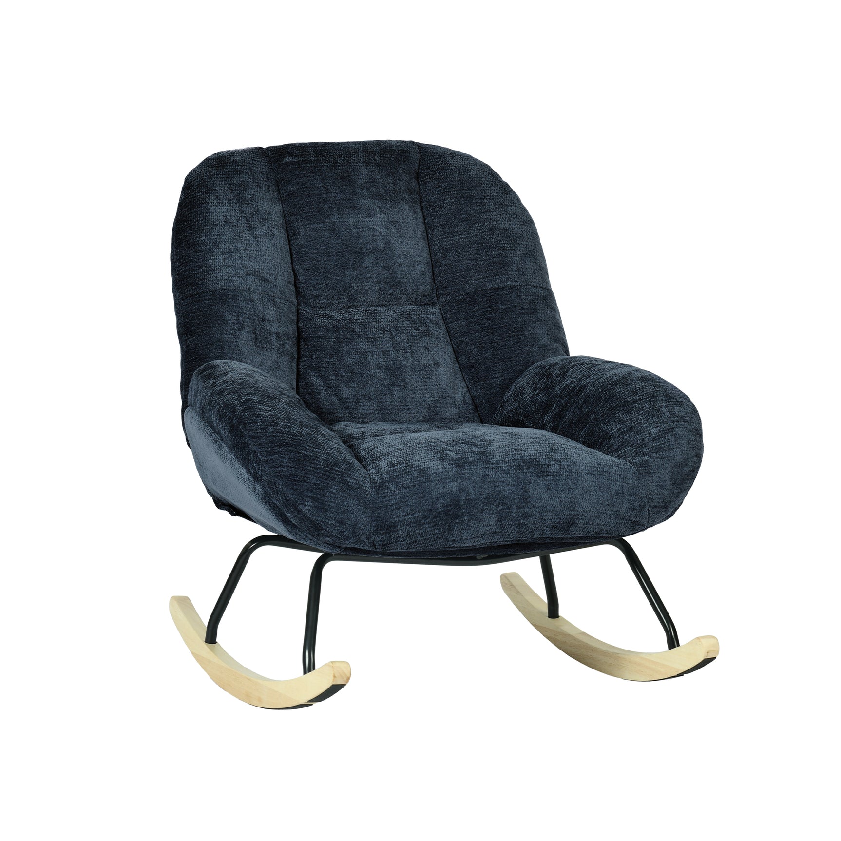 Fauteuil à bascule scandinave en tissu chenille avec accoudoirs pour salon ou chambre à coucher, bleu - LITHOPS