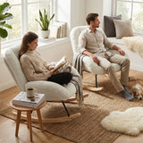Lot de 2 fauteuil à bascule scandinave en tissu chenille avec accoudoirs pour salon ou chambre à coucher, beige - LITHOPS