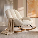 Fauteuil à bascule scandinave en velours côtelé avec accoudoirs pour salon ou chambre à coucher, beige - LITHOPS