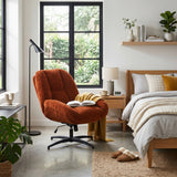 Fauteuil de bureau pivotant scandinave avec accoudoirs en tissu chenille, réglable, terracotta - LITHOPS FIX
