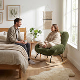 Fauteuil à bascule scandinave en tissu chenille avec accoudoirs pour salon ou chambre à coucher, vert - LITHOPS