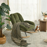 Fauteuil à bascule scandinave en tissu chenille avec accoudoirs pour salon ou chambre à coucher, vert - LITHOPS