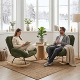 Lot de 2 fauteuil à bascule scandinave en tissu chenille avec accoudoirs pour salon ou chambre à coucher, vert - LITHOPS