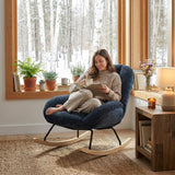 Lot de 2 fauteuil à bascule scandinave en tissu chenille avec accoudoirs pour salon ou chambre à coucher, bleu - LITHOPS