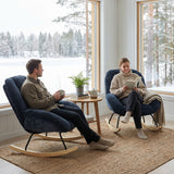 Lot de 2 fauteuil à bascule scandinave en tissu chenille avec accoudoirs pour salon ou chambre à coucher, bleu - LITHOPS