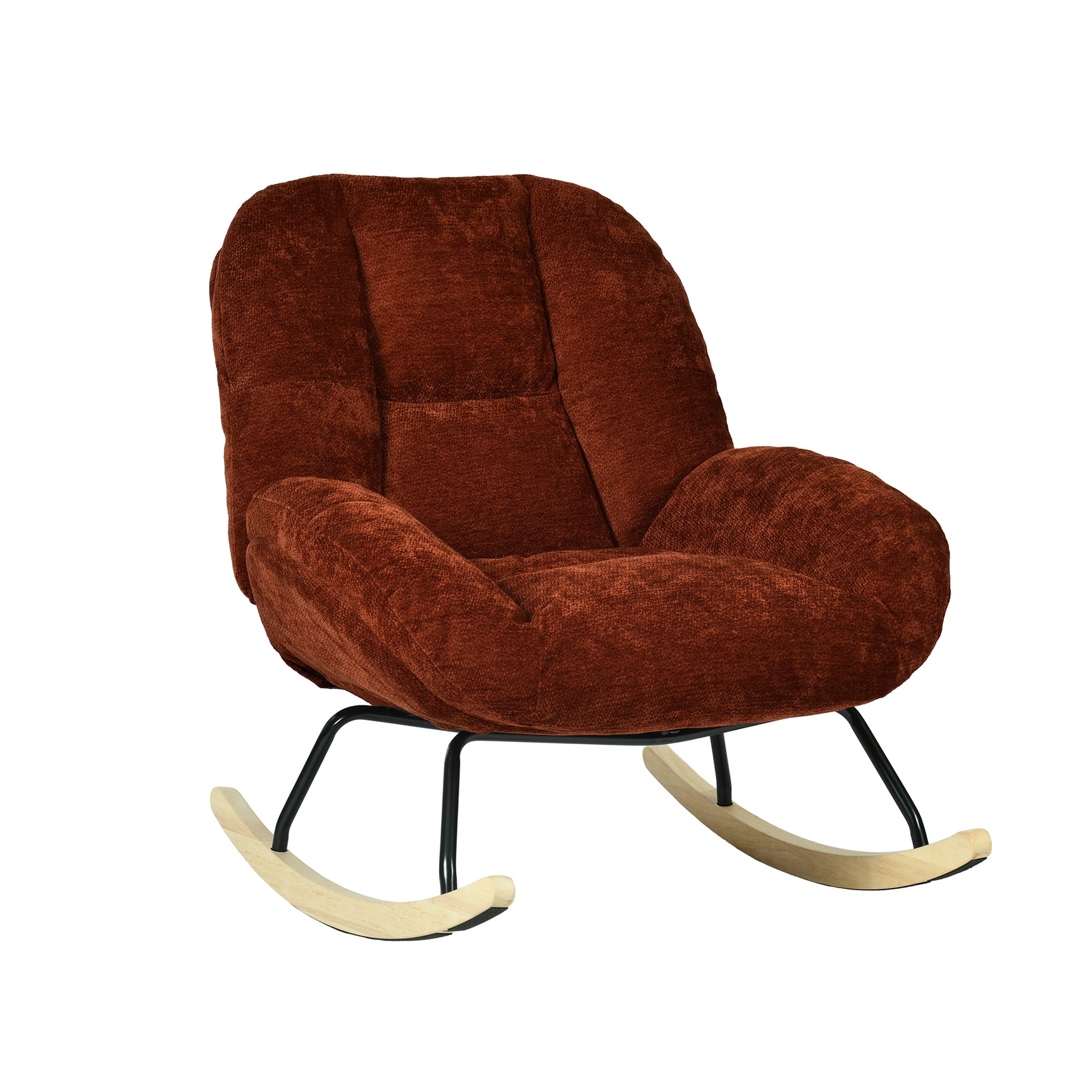 Fauteuil à bascule scandinave en tissu chenille avec accoudoirs pour salon ou chambre à coucher, rouge - LITHOPS