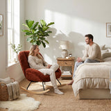 Fauteuil à bascule scandinave en tissu chenille avec accoudoirs pour salon ou chambre à coucher, rouge - LITHOPS
