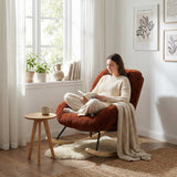 Fauteuil à bascule scandinave en tissu chenille avec accoudoirs pour salon ou chambre à coucher, rouge - LITHOPS