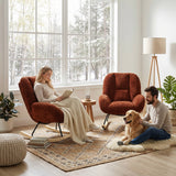 Lot de 2 fauteuil à bascule scandinave en tissu chenille avec accoudoirs pour salon ou chambre à coucher, rouge - LITHOPS