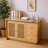 Bureau d'angle en L avec portes en cannage, table pivotante et espace de rangement