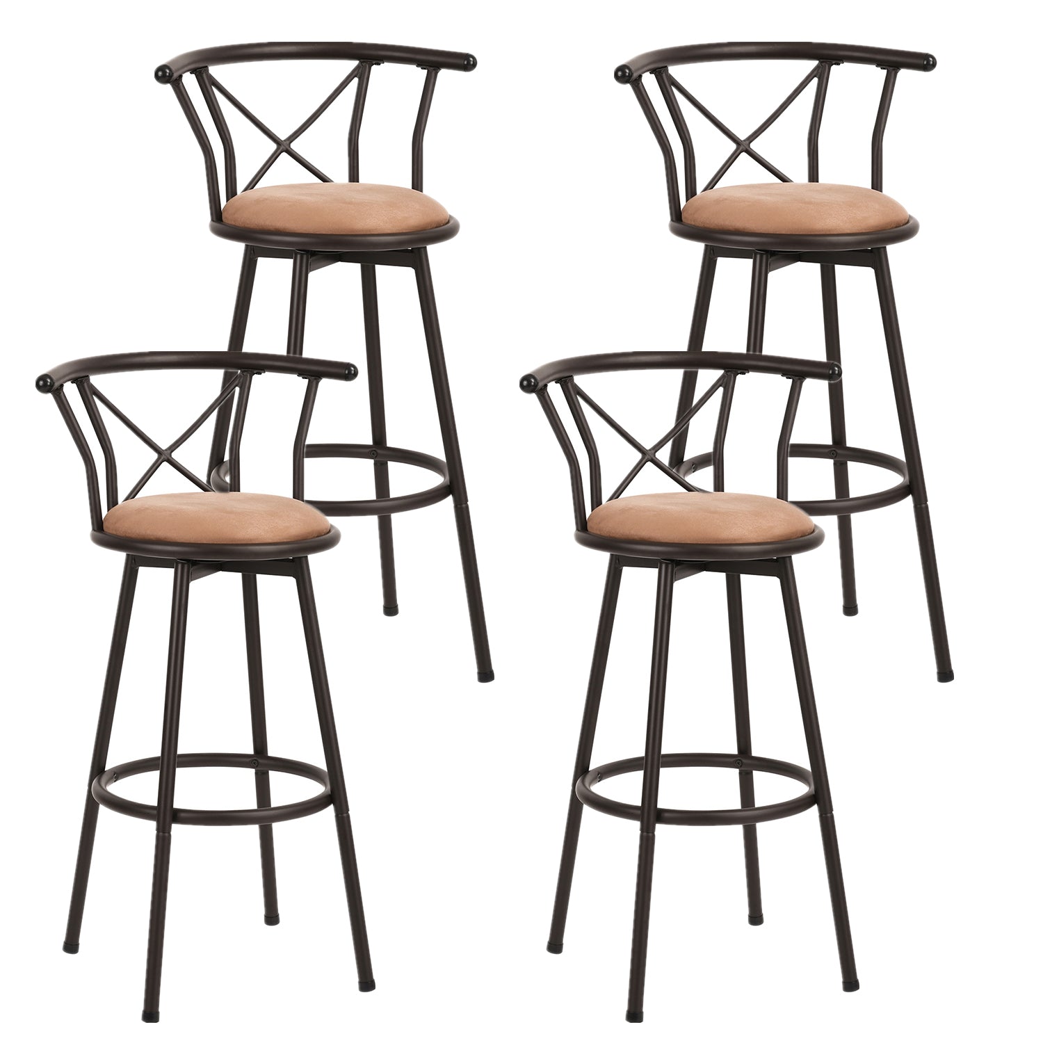 Lot de 4 tabourets de bar industriels pivotants avec dossier en tissu marron - HAILEY 29