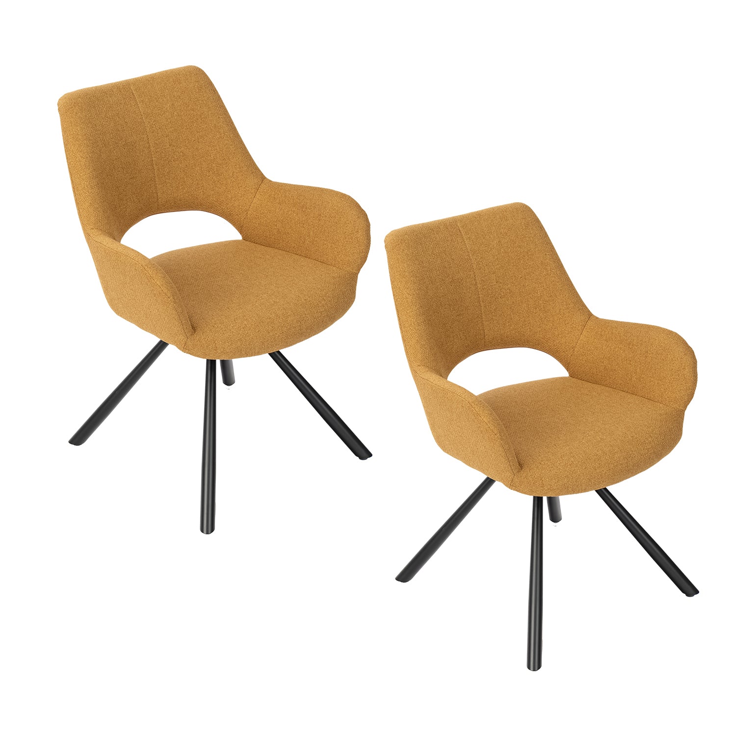 Set of 2 contemporary dining room chairs in yellow fabric, black metal legs - BETH FABRIC YELLOW