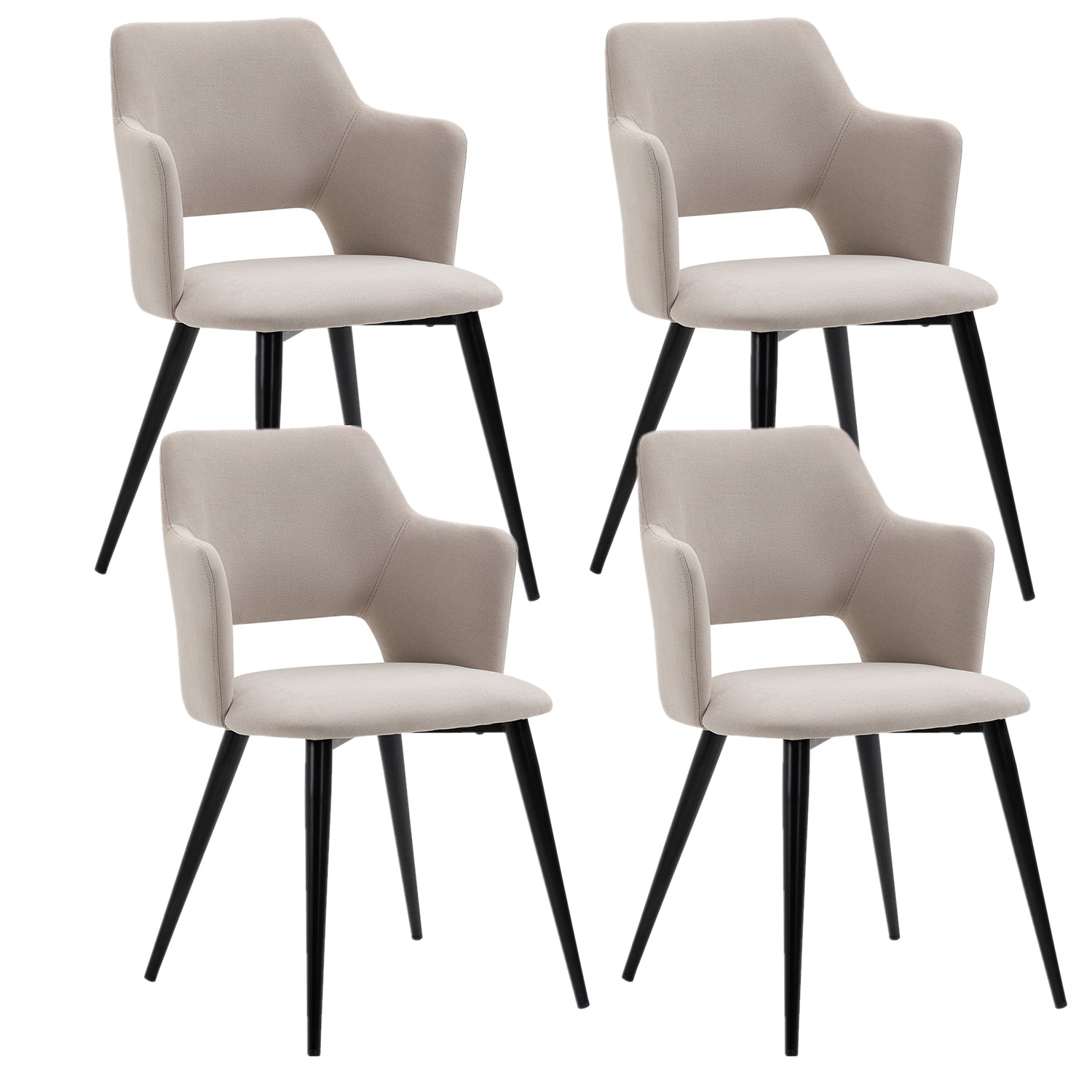 Lot de 4 fauteuils de salle à manger scandinaves avec accoudoirs en tissu beige - AKANJI