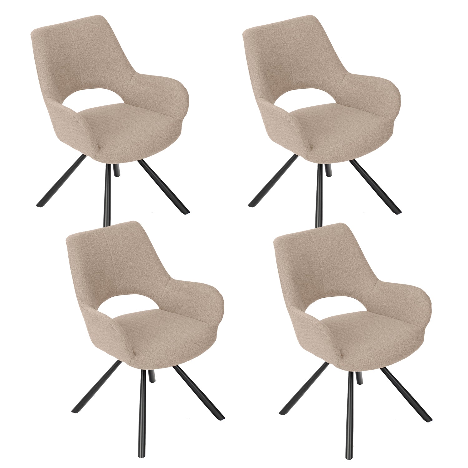 Set of 4 Scandinavian dining chairs with beige fabric armrests - Beth