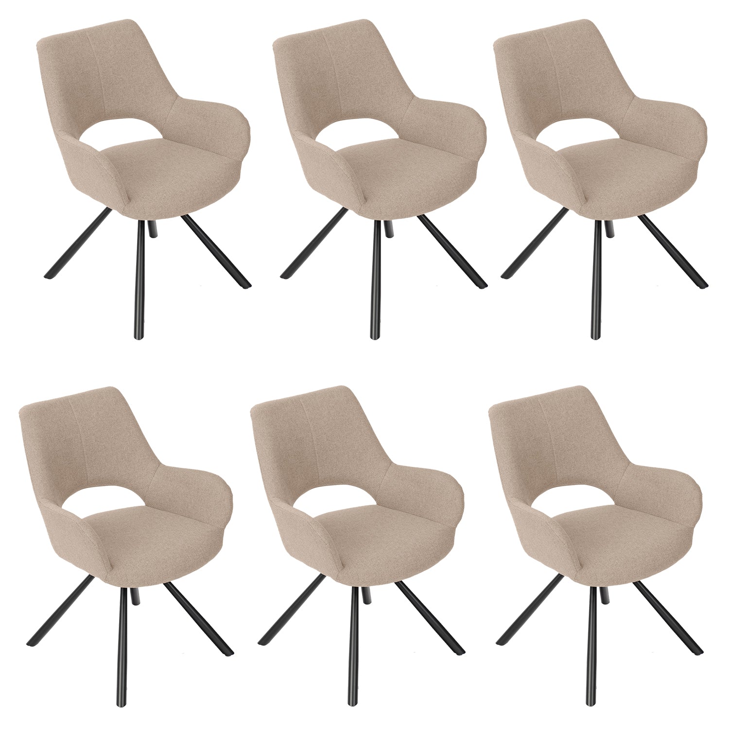 Set of 6 Scandinavian dining chairs with beige fabric armrests - Beth