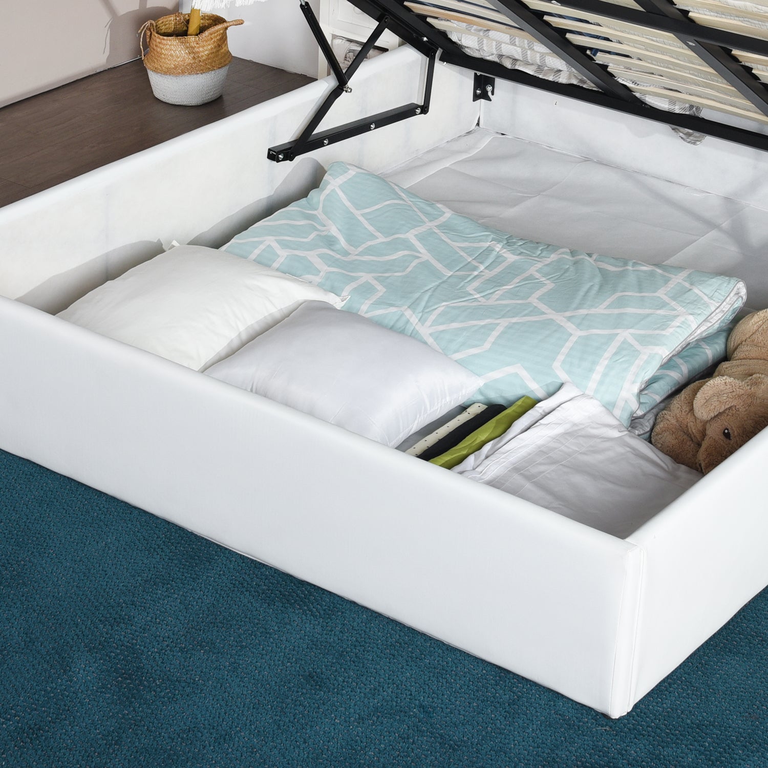 2 -seerer Brustbett (160x200) mit Lattes Box Spring im skandinavischen Stil in weißem Nachahmungsleder - Majestät
