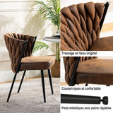 Lot de 6 chaises de salle à manger style rétro vintage avec dossier tressé en suédine marron - MILIANA