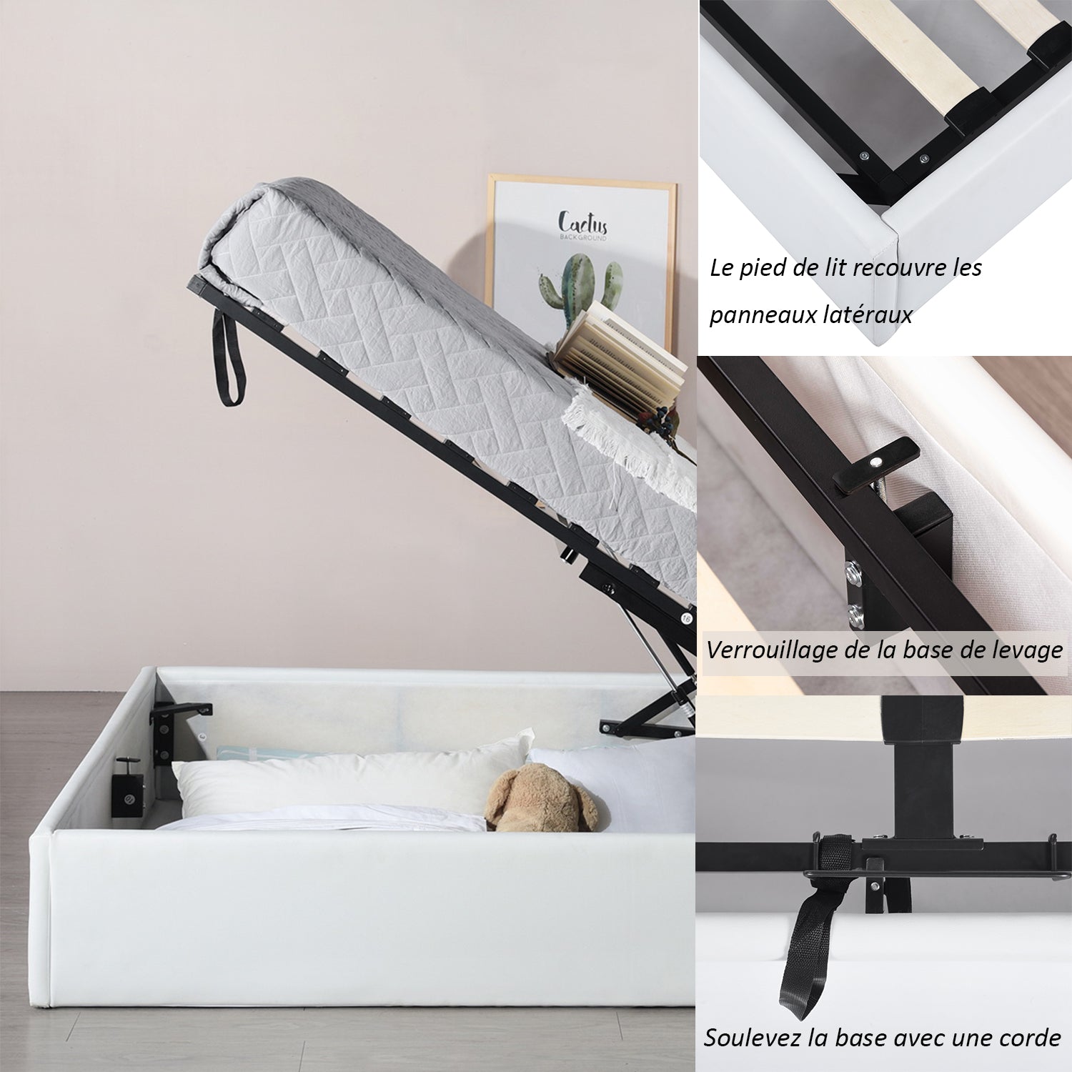 2 -seerer Brustbett (160x200) mit Lattes Box Spring im skandinavischen Stil in weißem Nachahmungsleder - Majestät