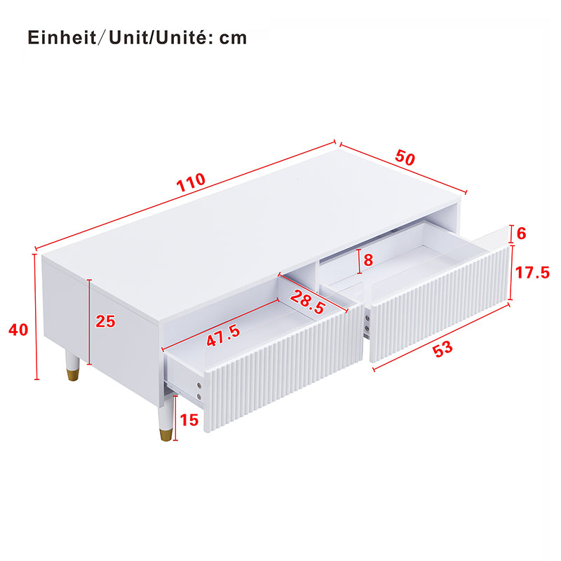 Table basse en MDF blanc avec éclairage LED