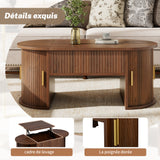 Table basse ovale en panneaux de fibres de MDF couleur noyer, hauteur réglable