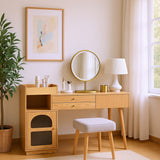 Coiffeuse moderne avec miroir LED à 3 lumières, grand espace de rangement et armoire latérale en verre, 120x40x90 cm