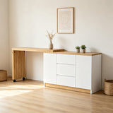Bureau pivotant multifonctionnel en MDF blanc et chêne
