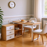 Bureau simple en bois naturel avec 3 tiroirs et 2 niches ouvertes, 147×100×75,3 cm
