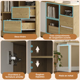 Bureau MDF blanc et ton bois naturel en forme de L