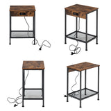 Actoint table/end of industrial design in vintage brown and black metal with double tray and integrated USB ports - Oakham