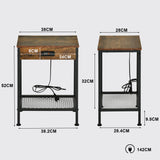 Actoint table/end of industrial design in vintage brown and black metal with double tray and integrated USB ports - Oakham