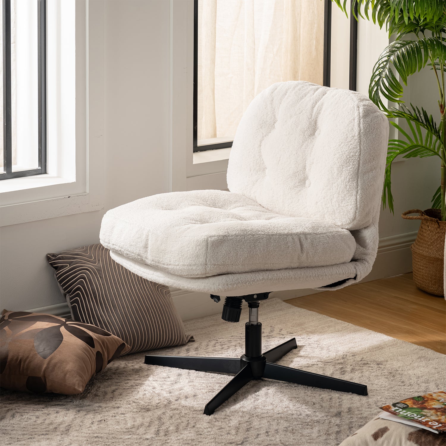 Pivoting lounge chair adjustable in white ribbed velvet - Alintonex