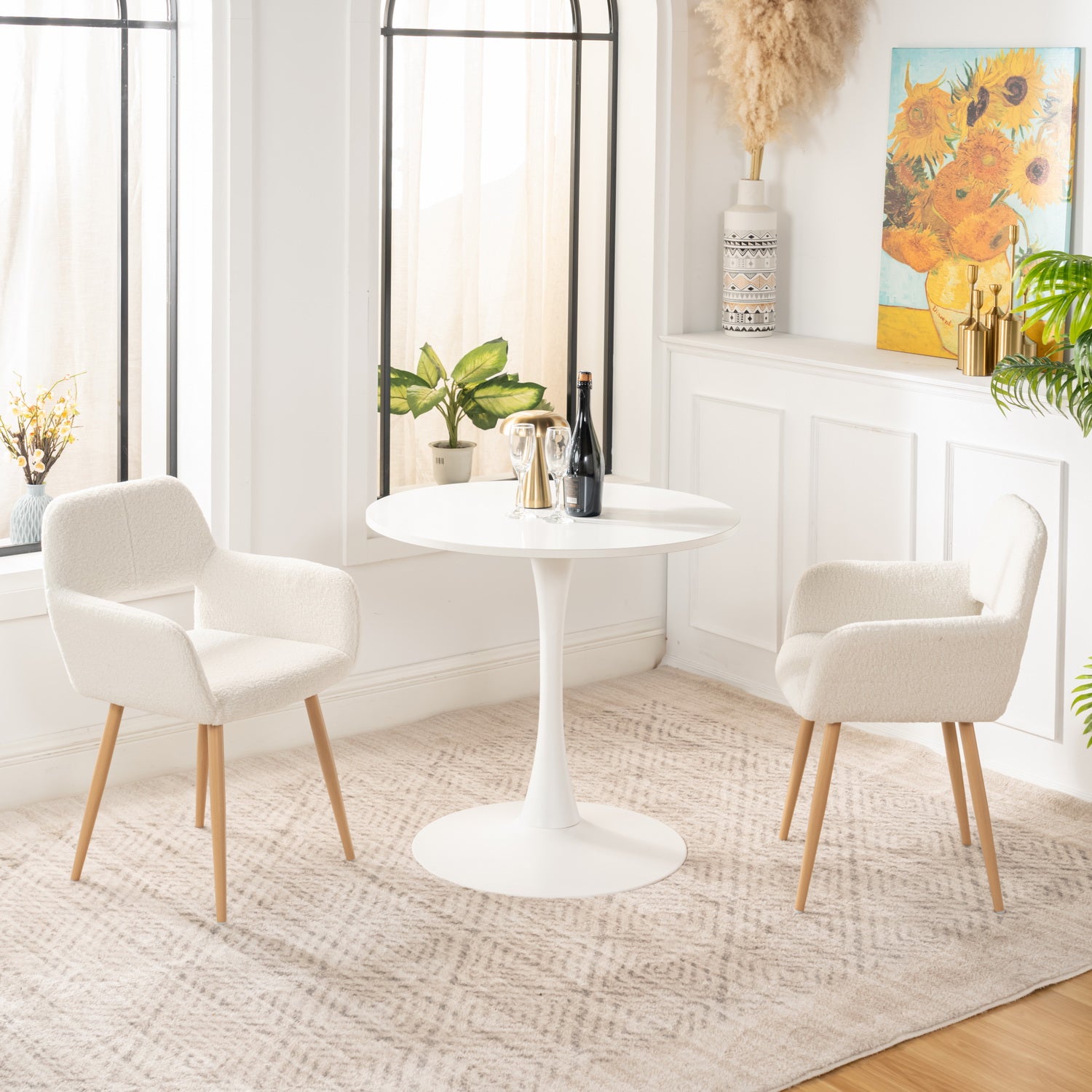 Table salle à manger ronde scandinave 2-4 personnes en bois et métal blanc - CLIFT