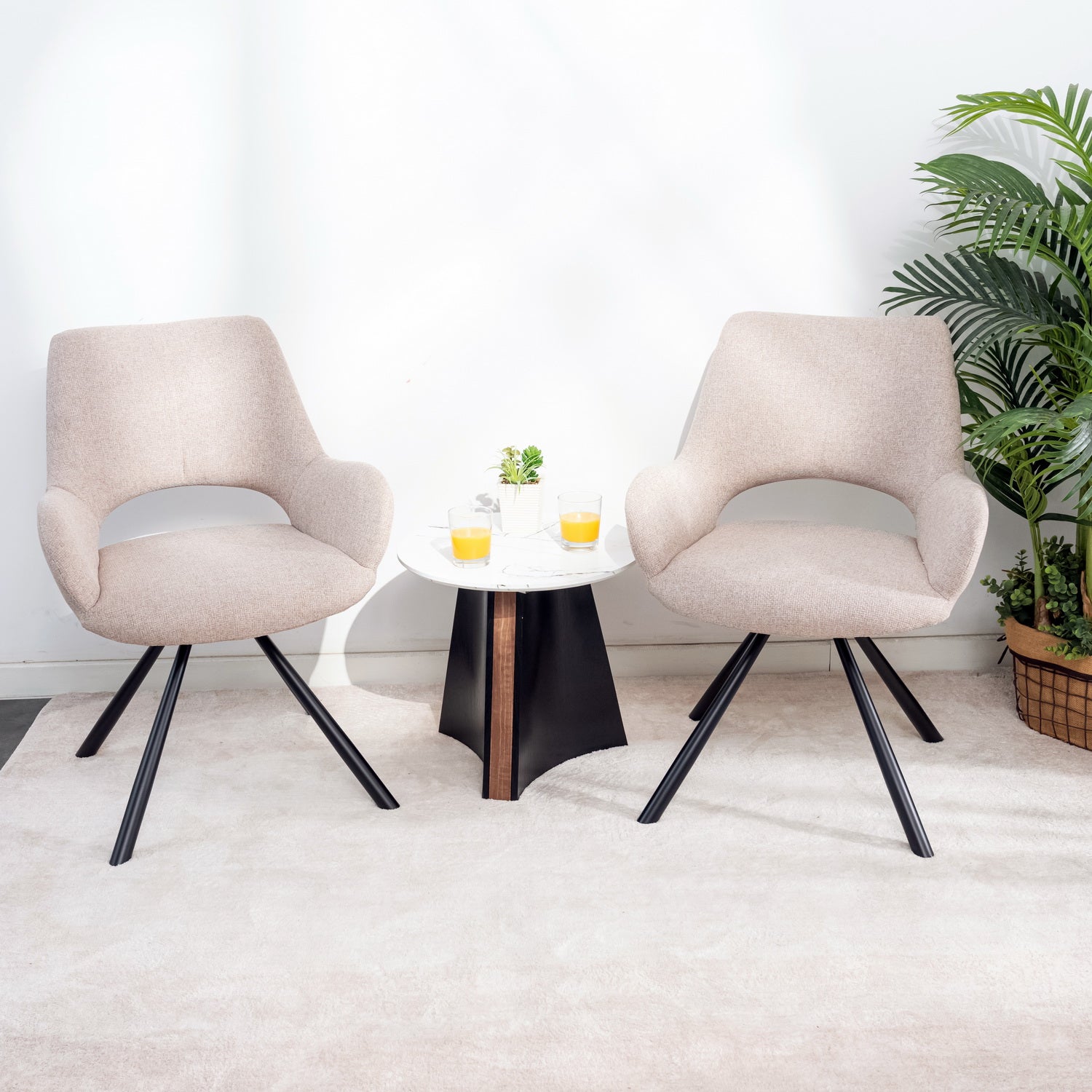 Set of 6 Scandinavian dining chairs with beige fabric armrests - Beth