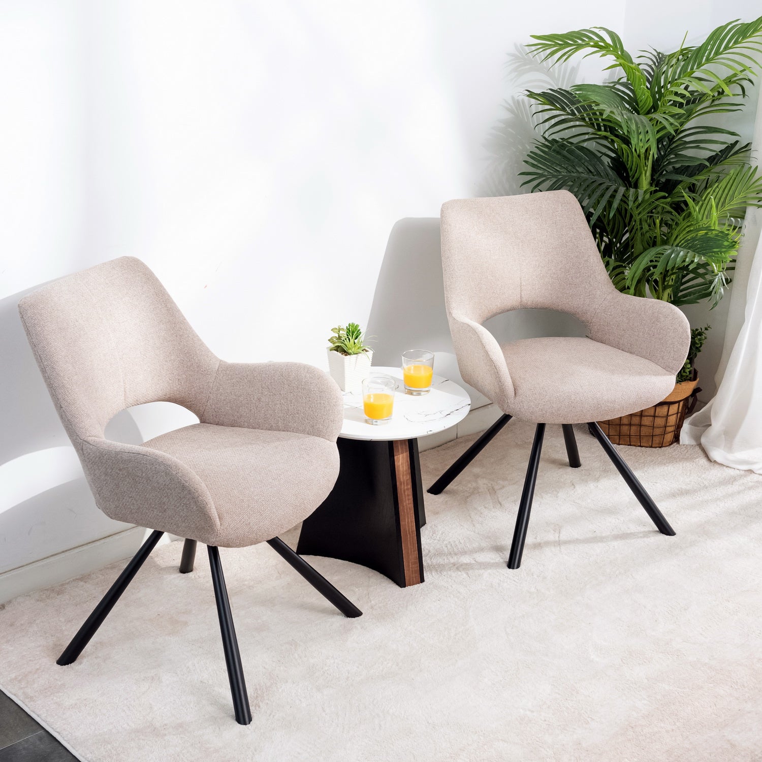Set of 6 Scandinavian dining chairs with beige fabric armrests - Beth