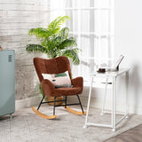Fauteuil à bascule allaitement scandinave avec accoudoirs en chenille rouge brique à surpiqûres - KANAS