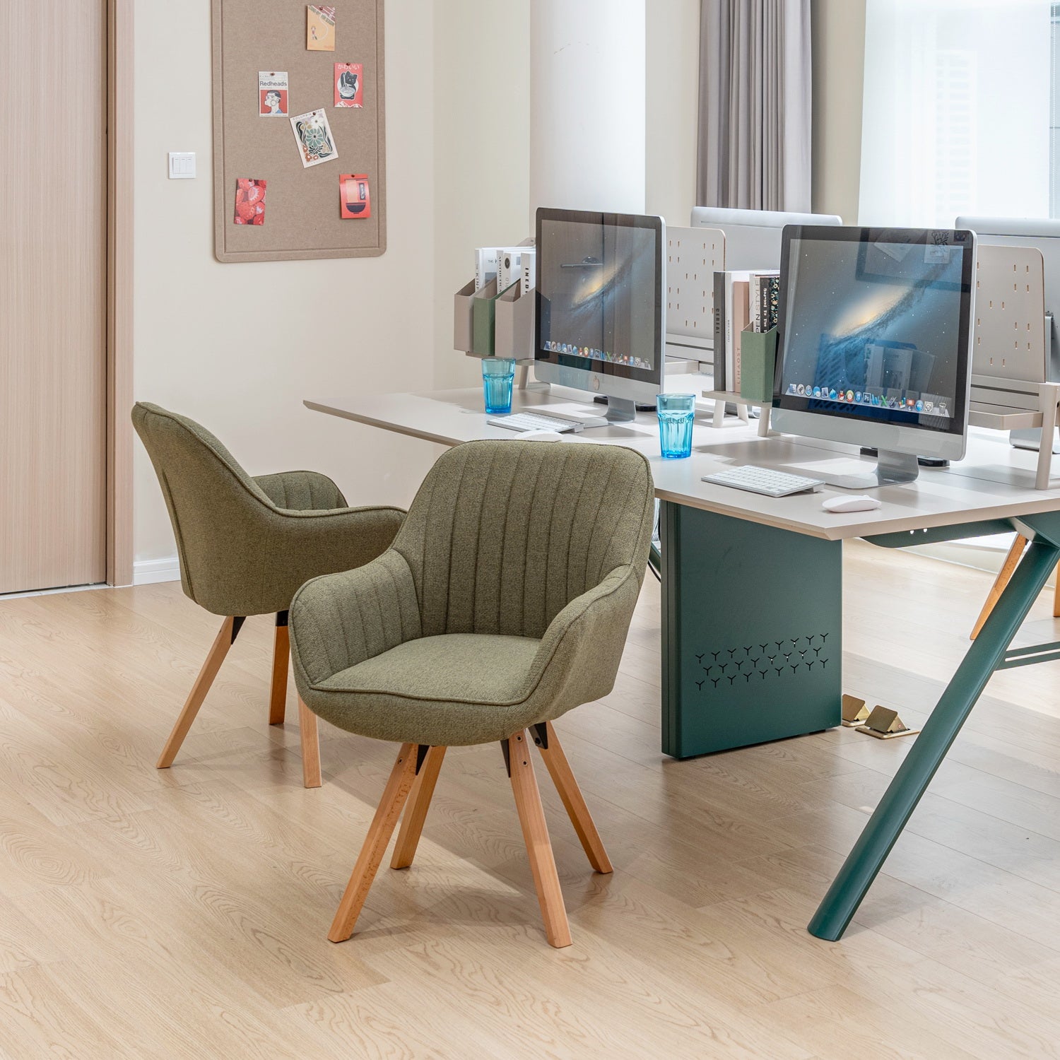 Lot de 4 chaises de salle à manger confortables en tissu vert pivotantes 360° - CARSON FABRIC GREEN 4PCS