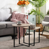 Lot de 2 tables basses gigognes style industriel en métal noir et bois imitation chêne - LAYA