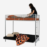 Ensemble lit superposé 90x190cm avec banquette convertible en métal argenté, et matelas futon pliable 2 places - LIBERTY N MICA