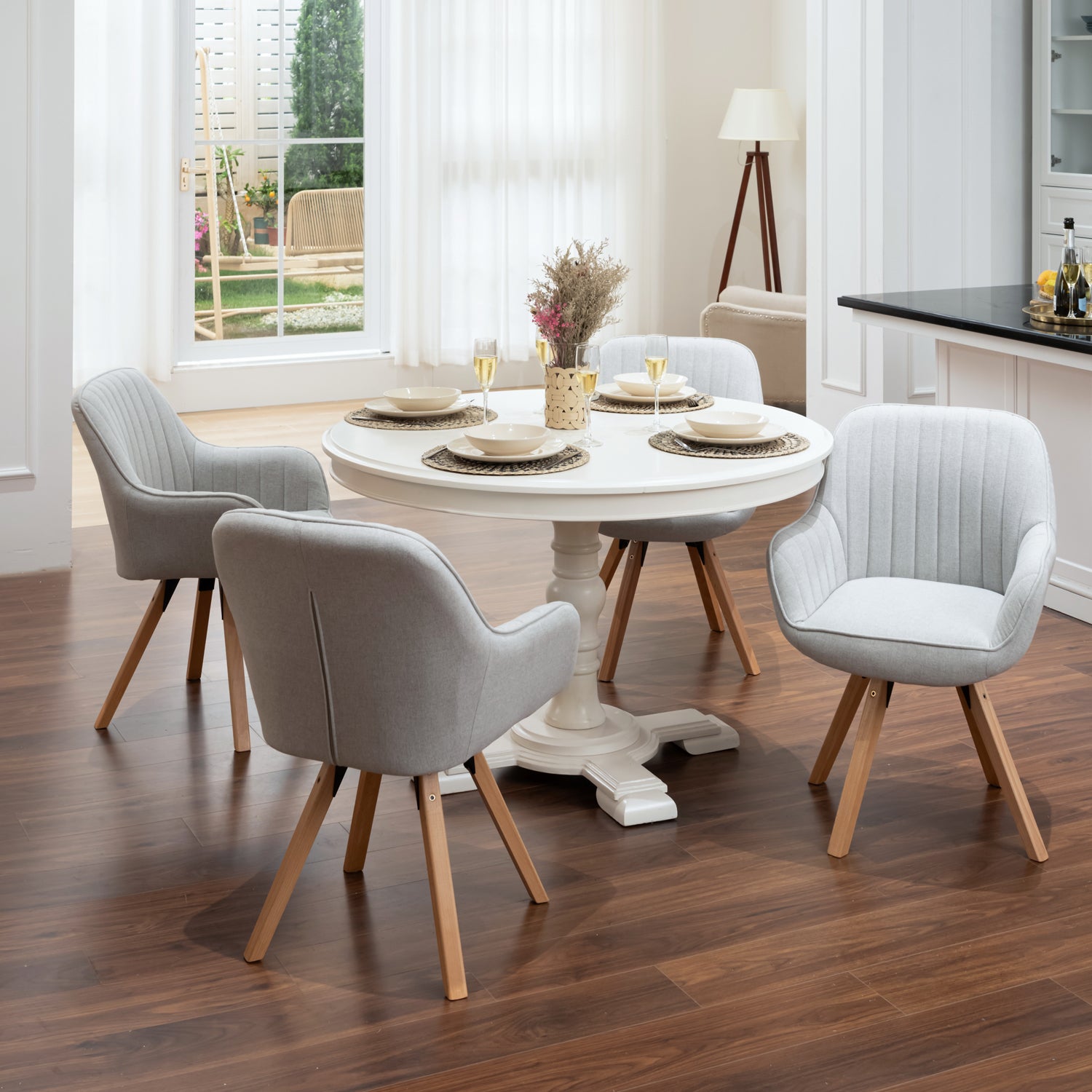 Comfortable dining room chair in beige fabric, 360° swivel - CARSON FABRIC BEIGE