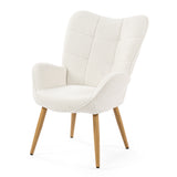 Fauteuil scandinave avec accoudoirs en tissu mouton bouclette beige à surpiqûres - KANAS