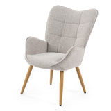 Fauteuil scandinave avec accoudoirs en tissu gris à surpiqûres - KANAS
