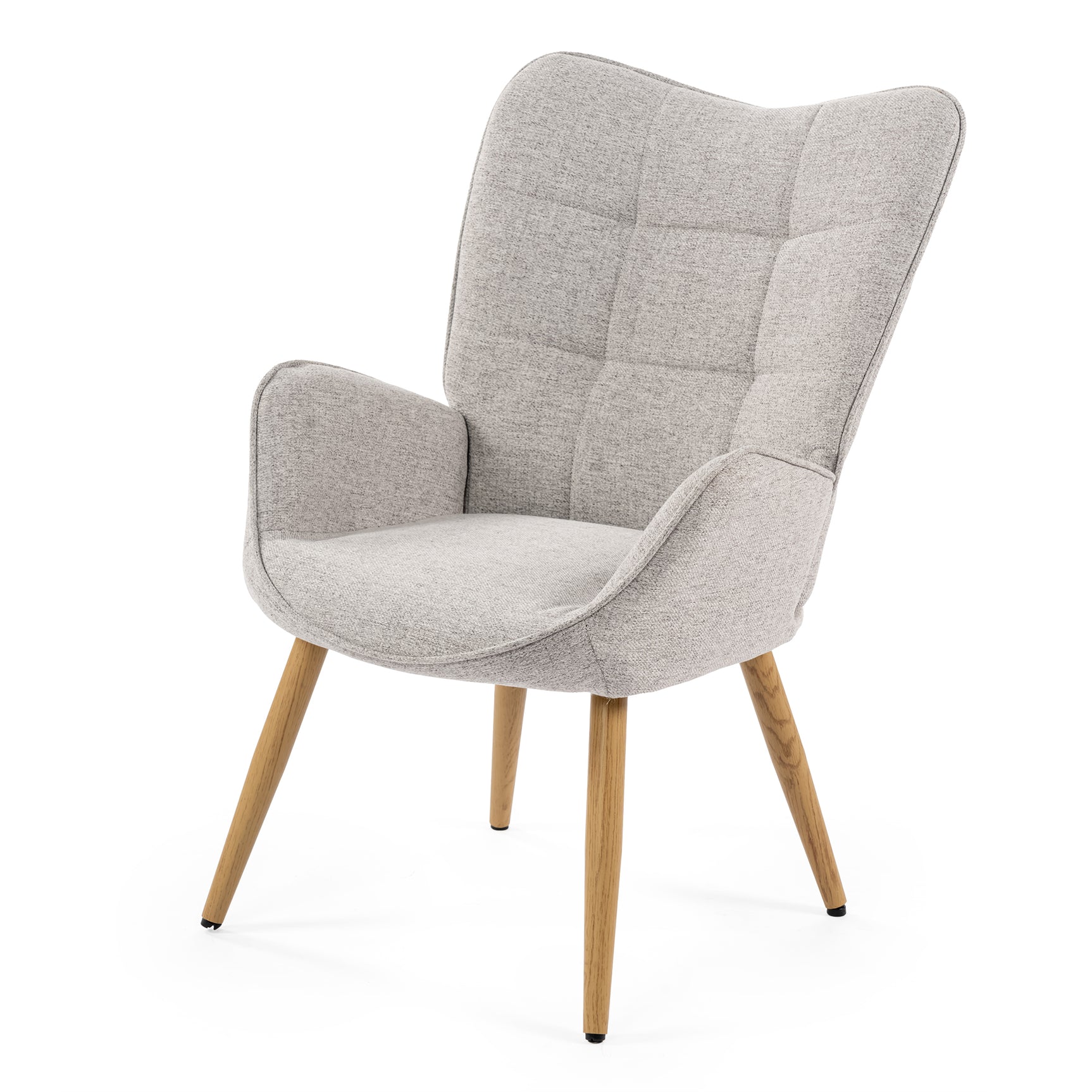Fauteuil scandinave avec accoudoirs en tissu gris à surpiqûres - KANAS