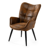 Fauteuil scandinave avec accoudoirs en suédine à surpiqûres - KANAS