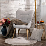 Fauteuil scandinave avec accoudoirs en tissu gris à surpiqûres - KANAS